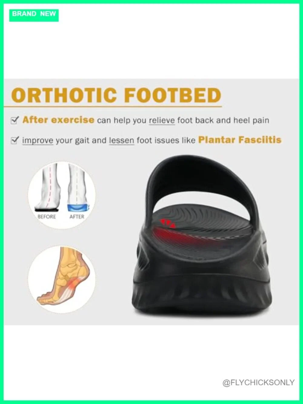 Recovery Sandals with Arch Support - Sport Slides, Orthotic Cushion Open Toe